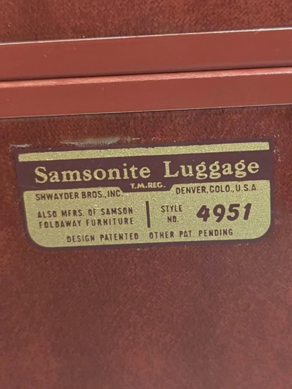 Vintage Samsonite Hardshell Suitcase - Model #4951 - Shwayder Bros. - Denver